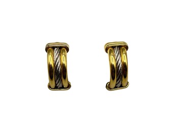 Vintage Gold & Silver Tone Clip On Earrings with Twisted Rope Design 1 Inch