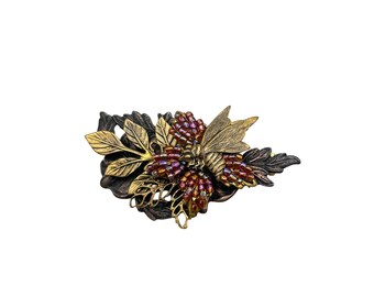 Unsigned CARA STIMMEL Pin Brooch Beaded Flower Fall Leaves And Bug Bee Insect Pin