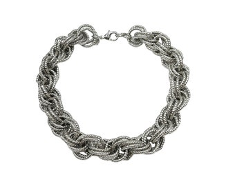 Vintage Erwin Pearl Necklace Oversized Textured Silver Tone Chain Twisted Rope