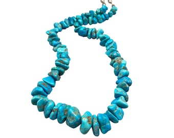 Chunky Turquoise Chips Necklace Beaded Native American Single Strand With Sterling Clasp