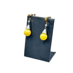 Vintage UV Reactive Earrings Machine Age Screw Back Dangles Glowing Glass Ball Drops