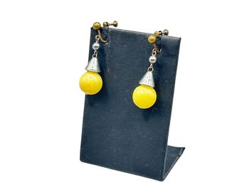 Vintage UV Reactive Earrings Machine Age Screw Back Dangles Glowing Glass Ball Drops