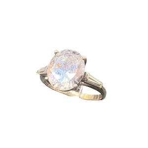 Solitaire Ring Sterling Silver 925 CZ Fancy Oval Clear Stone Ring Size 7.75