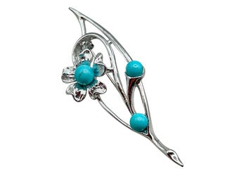 SARAH COVENTRY Blue Note Pin Brooch Silver Tone And Turquoise Blue Ballotini