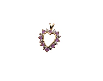 Gold Over Sterling Silver Heart Pendant with Purple Amethysts Stones Birthstone