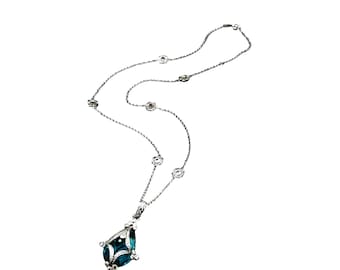 Erica Courtney Aqua Blue Pendant Necklace 925 Sterling Silver CZ XO-EC