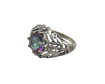 Mystic Topaz Ring Size 9 Sterling Silver 925 Ornate Cocktail Ring