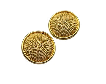 Vintage Clip On Earrings Gold Tone Round Textured Small Buttons Signed LISNER