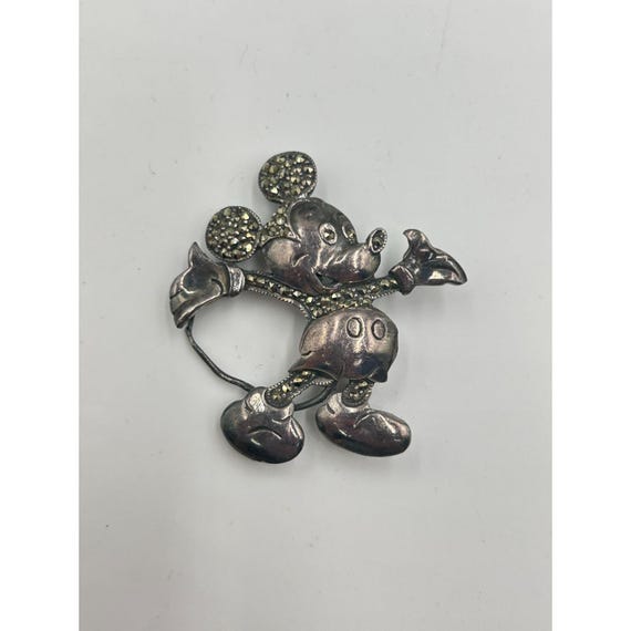 Vintage Mickey Mouse Pin Brooch Sterling Silver & Marcasite Stones
