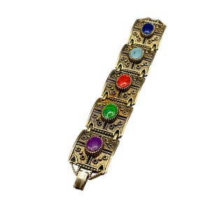 Bracciale vintage Sarah Coventry color oro con cabochon multicolor colorati