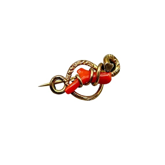 Victorian Coral Pin Brooch Gold Filled Pin Genuin… - image 1