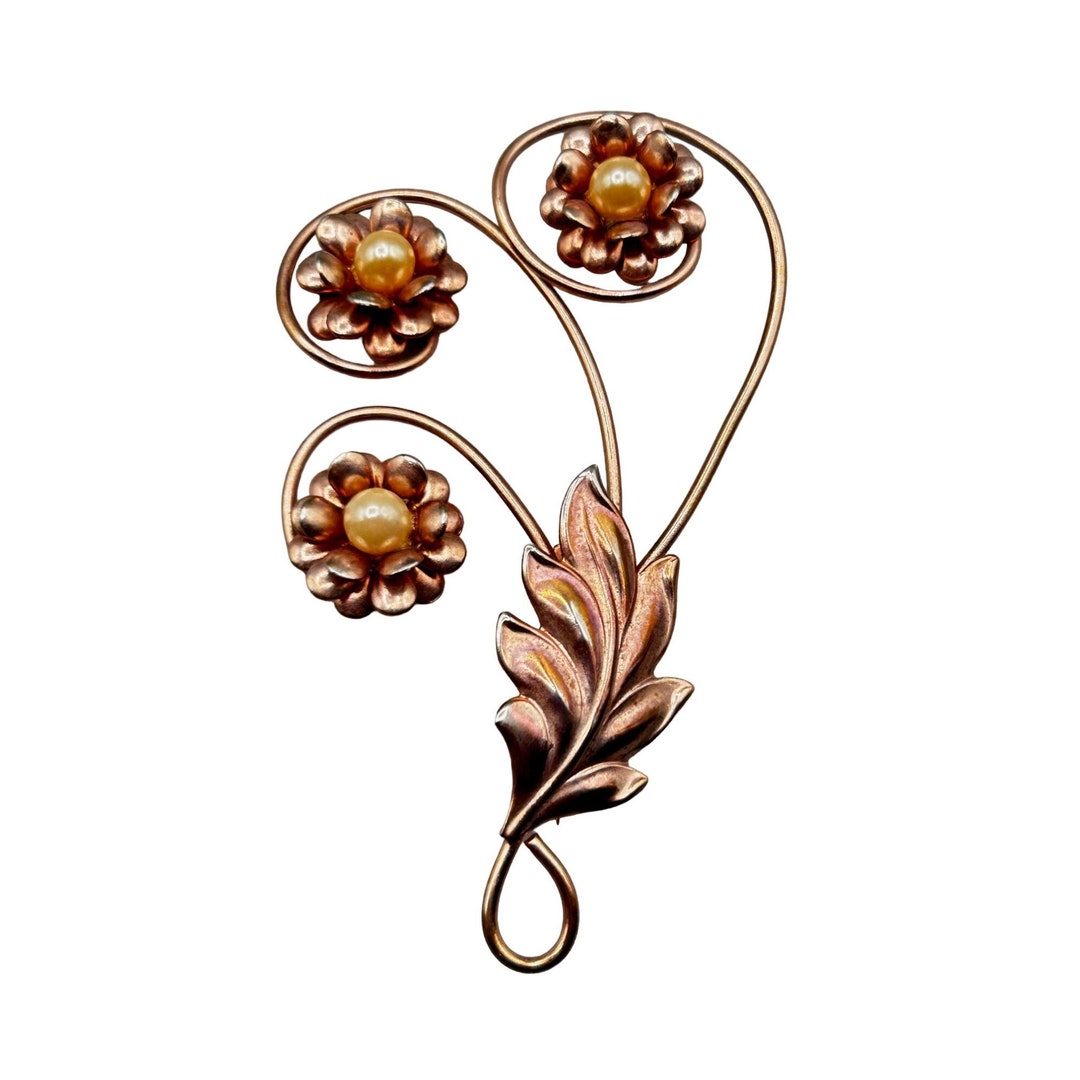 Vintage Mother of Pearl and Rhinestone Tulip Pin Brooch