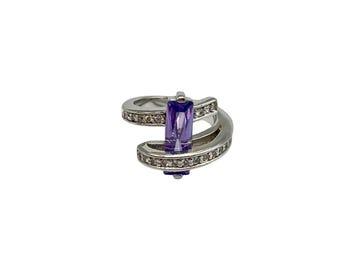 Vintage Sterling Silver 925 Ring with Amethyst Crystal & Clear Accent Size 6