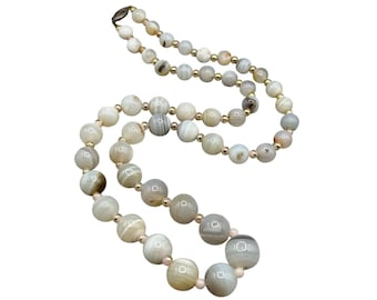 Banded Agate Necklace With Gold Filled Clasp Vintage Graduated Strand AS IS