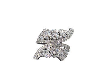 Superb Quality Ring Size 10 Sterling Silver 925 Wide Long Bypass Wing Cz Ring