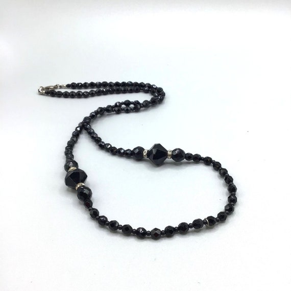 Black Faceted Glass Beads Necklace Pressed Molded Beads Czech Glass Necklace