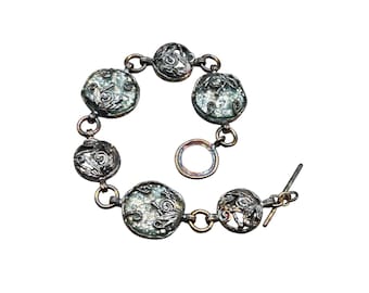 LIRM ISRAEL Sterling Silver Bracelet With Toggle Clasp And MOP Shell Inlay