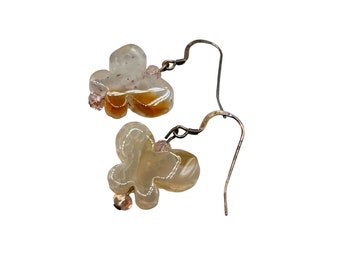 Vintage Quartz Butterfly Earrings Pierced Drops Dangles Sterling Silver Hooks
