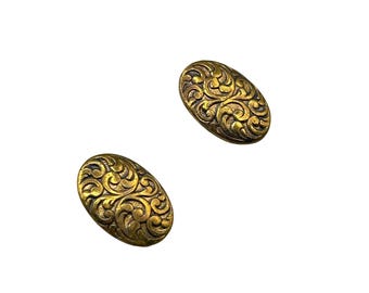 Vintage Gold Oval Clip-On Earrings With Intricate Swirl Design