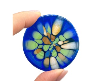 Handmade Fused Glass Brooch Art Glass Wearable Art Round Blue Green Earthy Color
