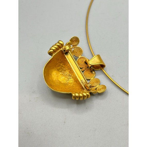 Matte Gold Color Ethnic Face Mask Pendant Pin Bro… - image 7