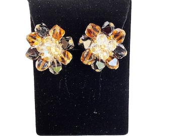 Givre Glass Beaded Clusters Earrings Vintage Amber Black Color Classic Earrings