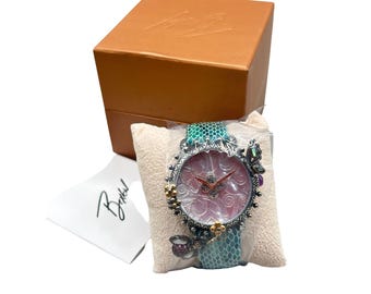 Barbara Bixby Garden Watch 925 SS 18K Bee Charm Butterfly Blue Band New In Box