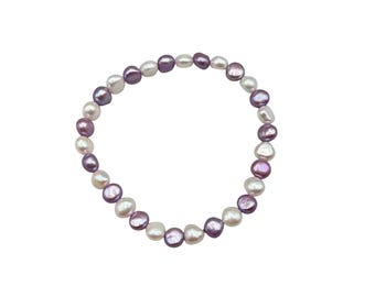 HONORA Purple Pearls Bracelet Elastic Stretch Beaded Freshwater Pearls Single Strand