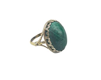 Malachite Ring Size 9 Sterling Silver 925 Green Semi Precious Stone Ornate Setting