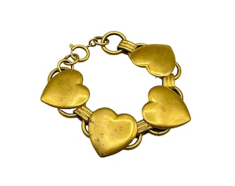 Vintage Brass Heart Link Bracelet Long Retro Charm Book Chain Links
