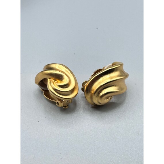 Signed AK Anne Klein Clip On Earrings Matte Gold … - image 2