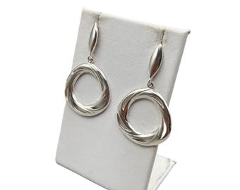 Sterling Silver Dangles Earrings Pierced Drops Modernist Design