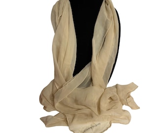 Vintage ANNE KLEIN Silk Scarf Hand Rolled Long Rectangular Champagne Beige Color