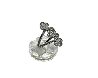 Triple Clover Ring Size 7.25 Sterling Silver Clear CZ Stone Dainty Fine Ring 925