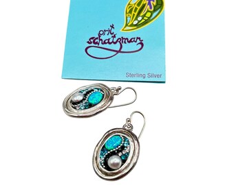 Blue Opal Pearl Dangle Earrings Multi-stone ORIT SCHATZMAN 925 Sterling Silver