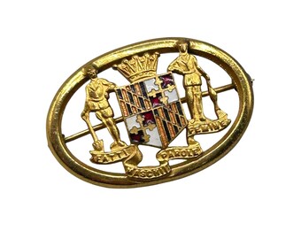 Vintage Maryland State brooch Pin Seal Motto Government Fatti Maschii Parole Femine