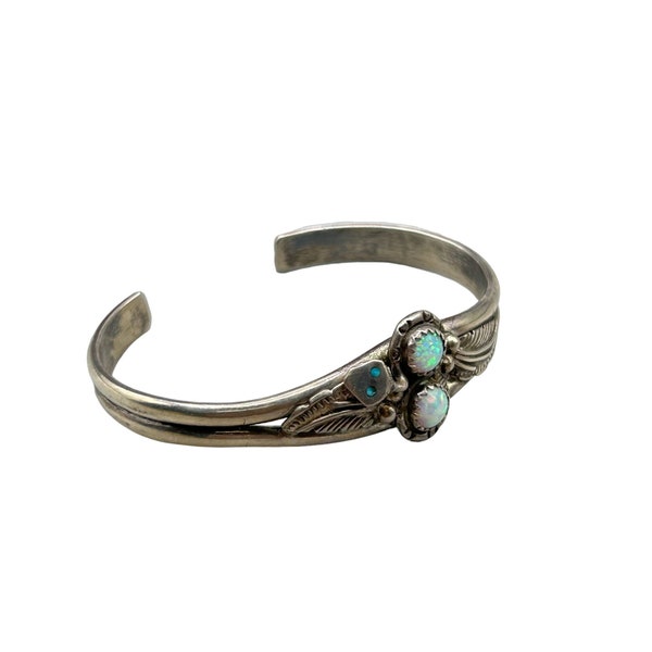 Vintage Signed H SPENCER Bracelet Native American Snake w Opals Sterling Silver
