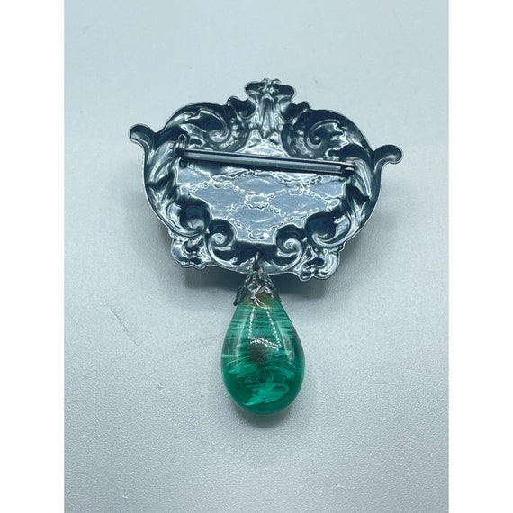 Vintage Jeweled Brooch Faux "Flawed" Emerald Drop… - image 6