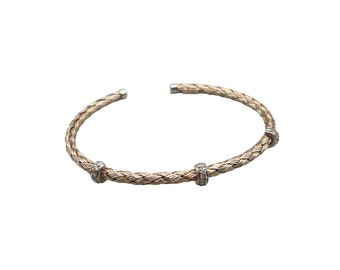 Dyadema Cuff Bangle Bracelet Italy 925 Sterling Silver Braided Design CZ Stones