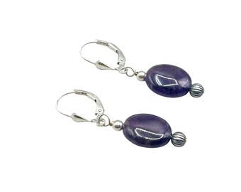 Purple Amethyst Earrings Sterling Silver 925 Dangles Pierced Leverback Hooks