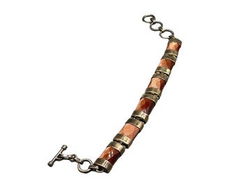 Goldstone Bracelet Sterling Silver 925 Semi Rigid Link Bracelet 8.5" Long
