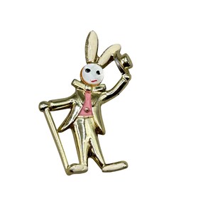 Bunny With Hat And Cane Magician Scatter Pin Gold Tone Figural Rabbit Fun Pin