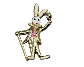Bunny With Hat And Cane Magician Scatter Pin Gold Tone Figural Rabbit Fun Pin