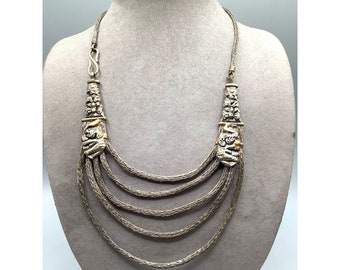 Draping Festoon Swag Style Ethnic Necklace Silver Tone Elephant Tribal Jewelry
