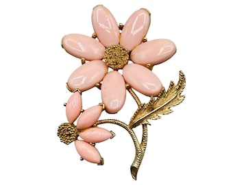 Vintage Marvella Pink Daisy Flowers Pin Brooch Mid Century Plastic Jewelry