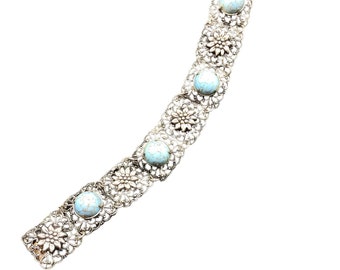 Vintage Robin's Egg Bracelet Glass Cabochons Elegant Style Bracelet