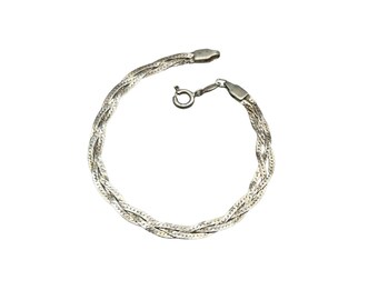 Sterling 925 Braided Bracelet 7.5" Elegant Braided Design with Spring Ring Clasp