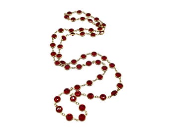 Long Red Acrylic Open Back Bezel Set Necklace 32" Vintage Station Necklace