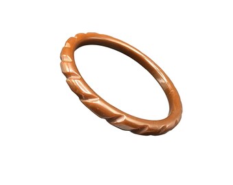 Carved Bakelite Bangle Chocolate Brown Thin Spacer Lines Vintage Bracelet