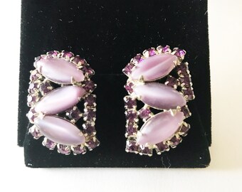 Boucles D’oreilles Clips Vintage – Cristaux Violet Et Bleu, Bijou Fantaisie Ancien